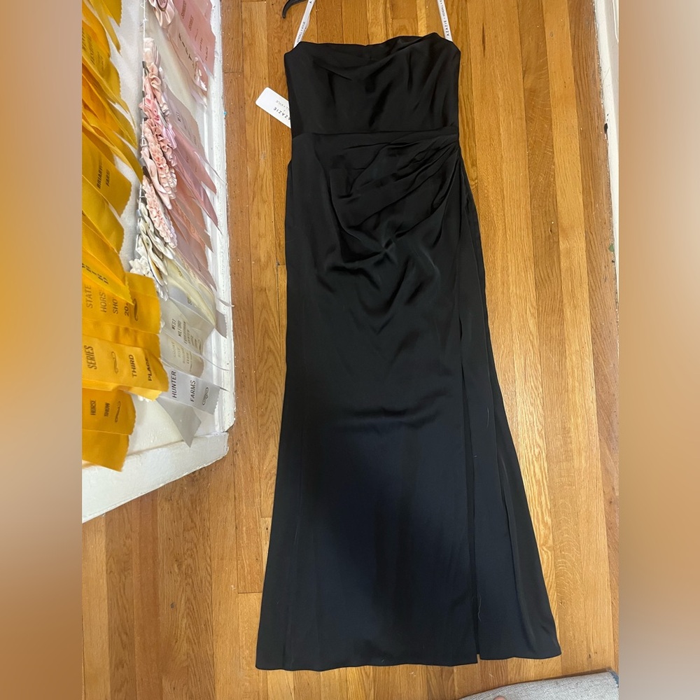 Azazie Black Strapless Satin Sheath Dress | Size 8 NWT